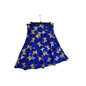 LuLaRoe Azure Skirt 2XL Blue Hummingbird Bird Print A-Line Midi Womens Plus EUC